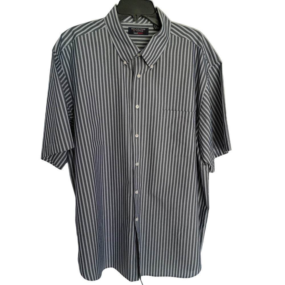 Roundtree & Yorke TravelSmart Mens XXL Navy Blue Striped Short SleeveButton Down